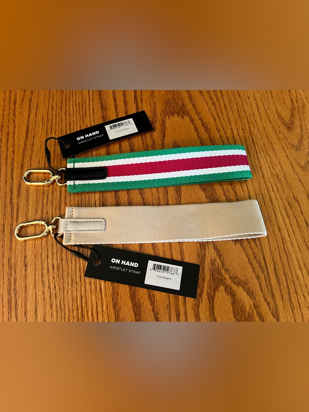 Scout On Hand Wrist Strap in Green-White-Pink Stripe or Champagne